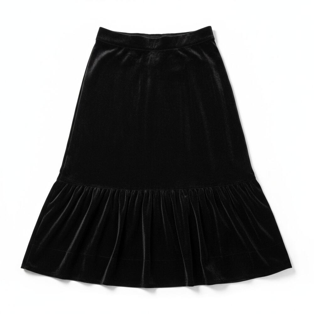 NEW Soft Surroundings L Black Velvet Skirt Ruffle Bottom Goth Formal Holiday